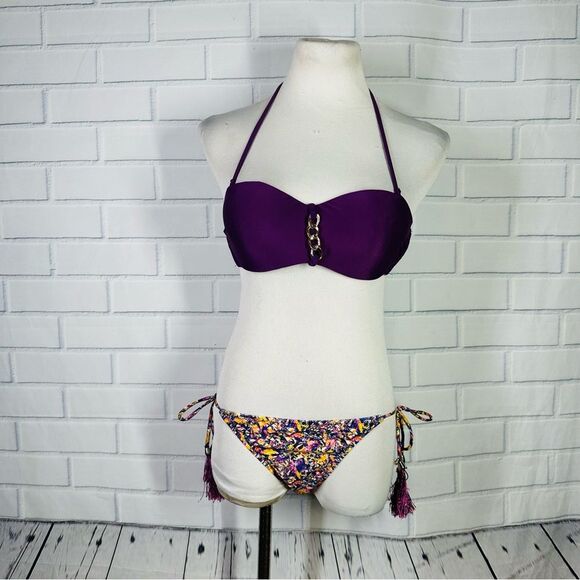 NWT Purple Floral Fringe Cheeky Bikini - Size Small - Picture 4 of 16